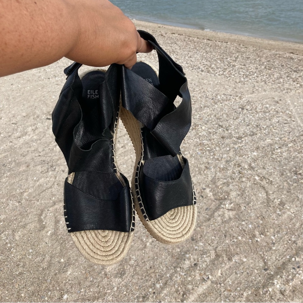 Eileen Fisher Willow Tumbled Leather Wedge Espadrille - Picture 2 of 8